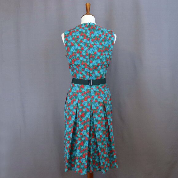 Akris 10 Green Red Ai Print Sleeveless Swing Fit Flare Pleated Pocket Dress - Picture 5 of 15